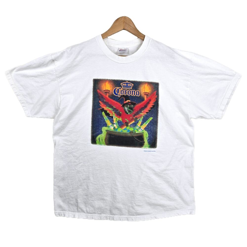 Vintage Corona Beer Shirt Mens XL Halloween Parrot Witch Brewing Cauldron Y2K